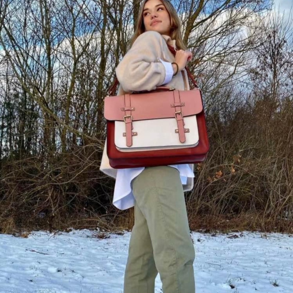 Elegant Tan and Cream Women's Satchel